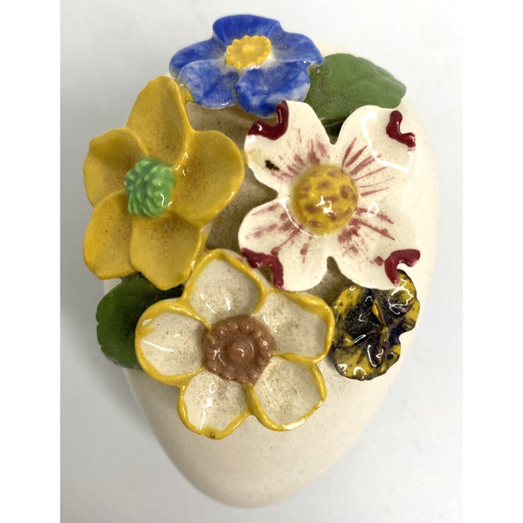 Vintage Unique Ceramic Egg with 3D Flower Applique SKU PB188-1 - Picture 3 of 4